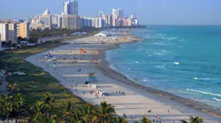 Miami Beach with city skyline in the background