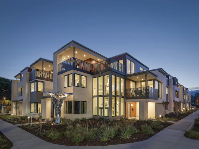 Alan Row in Cupertino, Calif., exemplifies the next generation of single-family attached product in terms of luxury and lifestyle, earning the 9-unit infill project the Gold Award from the 2025 Best in American Living Awards.