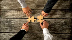 Pushing puzzle pieces together to represent a merger