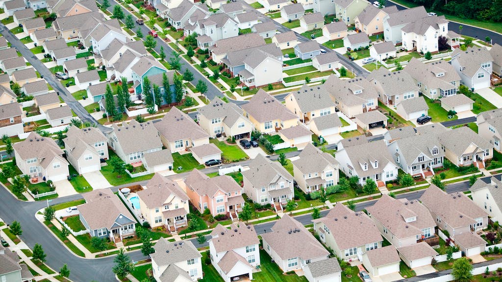 Aerial overview of a suburban neighborhood