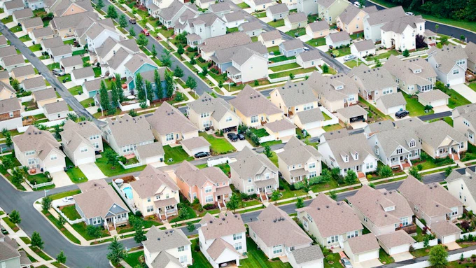 Aerial overview of a suburban neighborhood