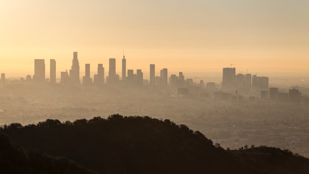 Hazy Los Angeles city skyline