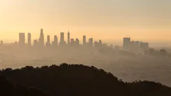 Hazy Los Angeles city skyline
