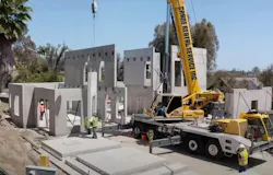 The lightweight panels require a smaller crane to lift and place them for the home's perimeter shell and bearing walls.