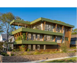 The New American Home 2007 built by Homes by Carmen Domiguez from a design by BSB Design near downtown in Orlando, Fla., featured Scott Long’s Gen-1 technology (aka Dow T-Mass) panels as its primnary structural system.