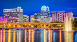 Orlando, Fla., city skyline at dusk
