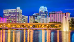Orlando, Fla., city skyline at dusk