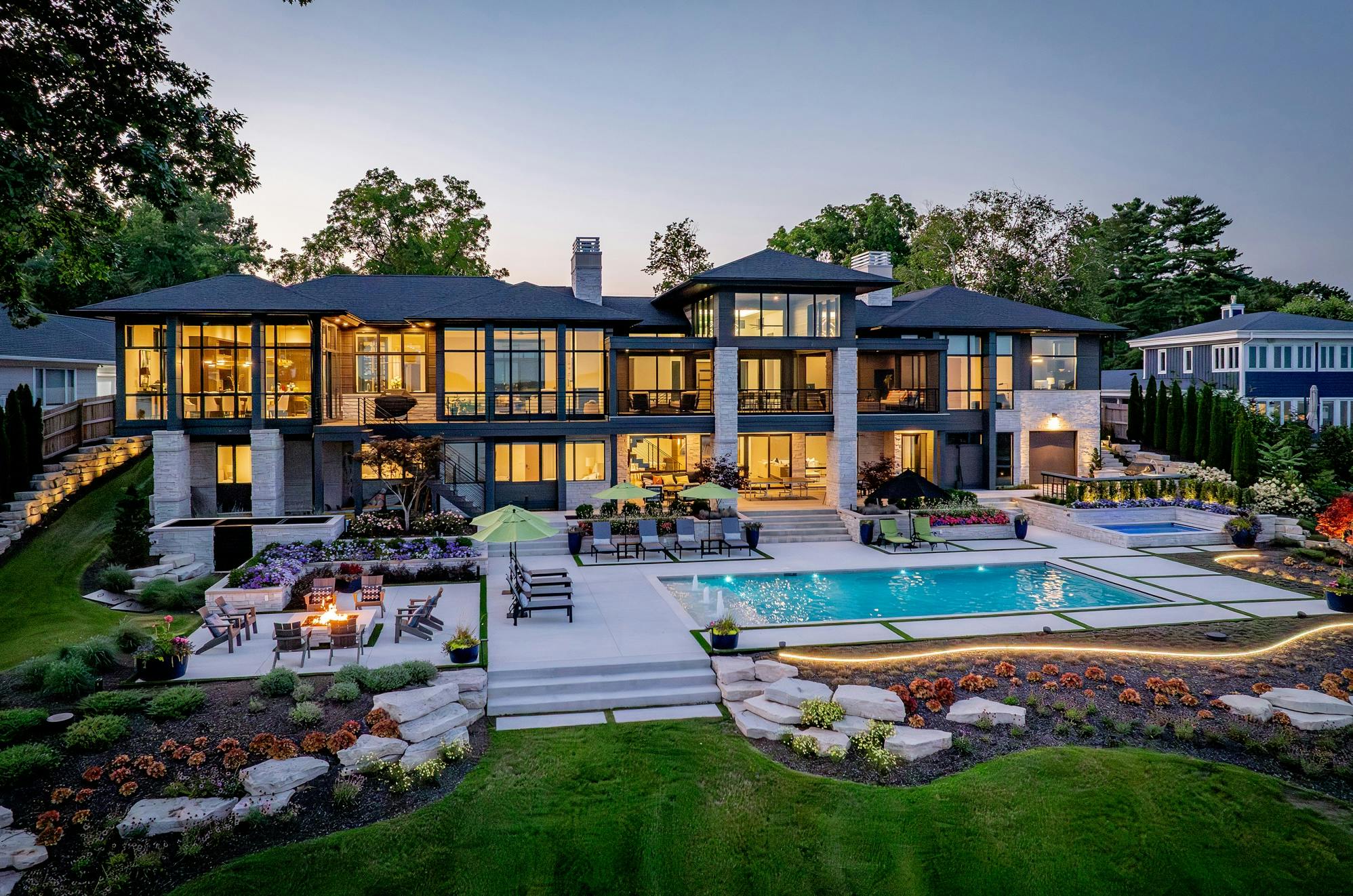The tiered and beautifully landscaped outdoor oasis for Gull Lake Zen Prairie in Michigan earned Gold in NAHB's 2025 Best in American Living Awards.